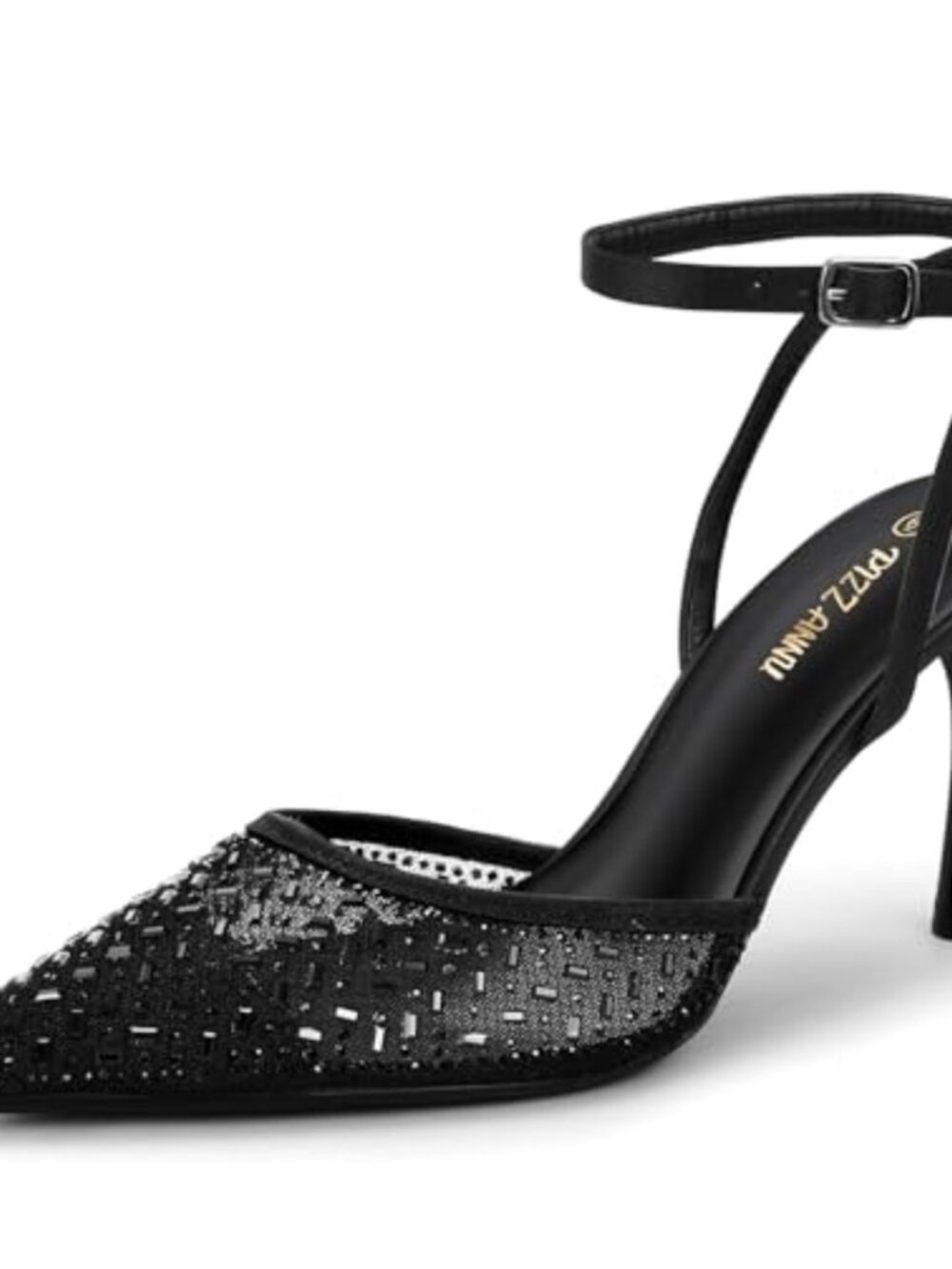 Women's Rhinestone Mesh Stiletto Heels Ankle Strap Pointed Toe Pumps